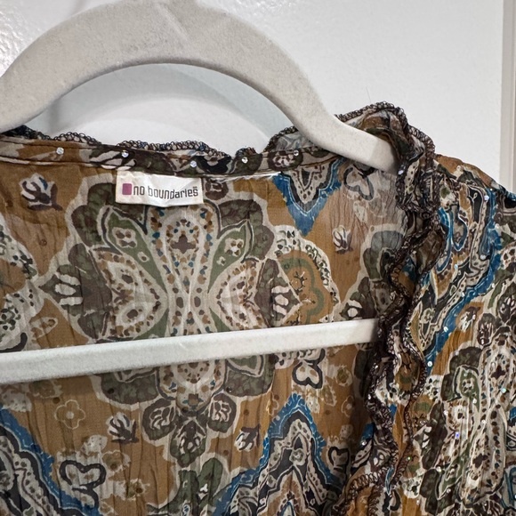 Y2K Sheer Paisley Tie Front Sequin Blouse Boho Style - Picture 3 of 6